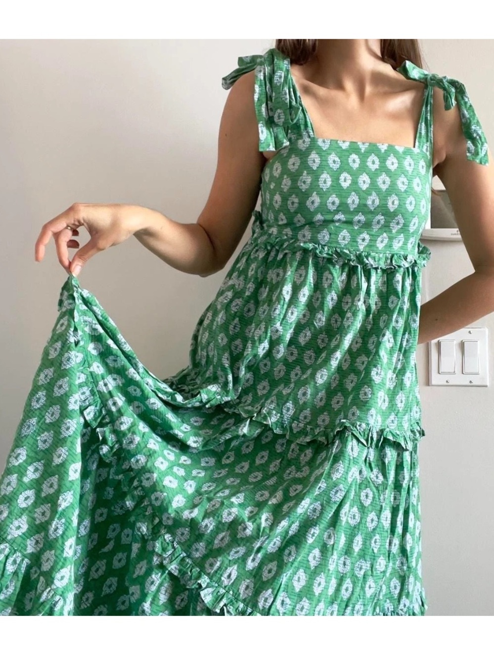Anna Cate Eliza Green Maxi Dress Floral Summer Boho Size L